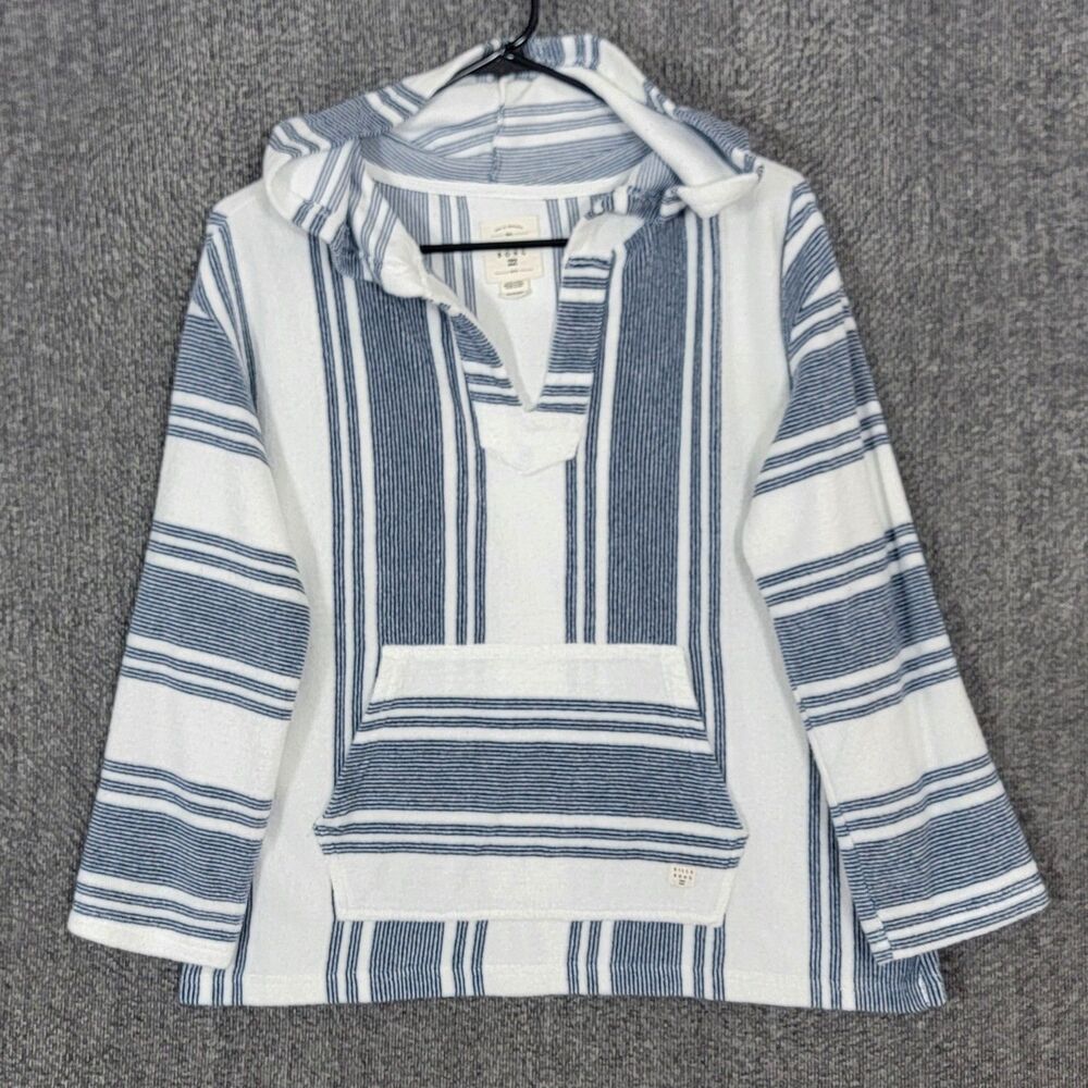Billabong Hoodie Womens XS Blue White Striped Baja Pullover Surfer Terry Top